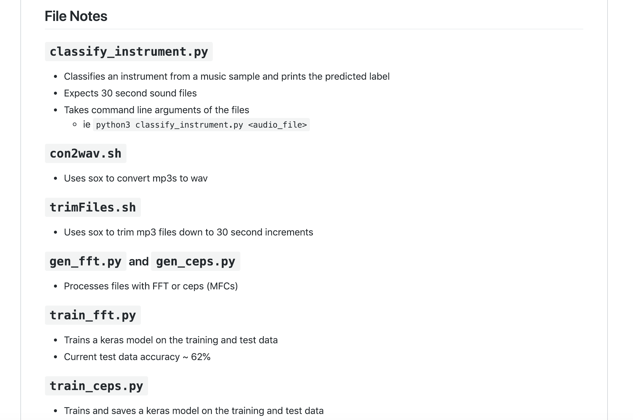 Serialized trained model and scripts for an 'Irish' instrument identifier